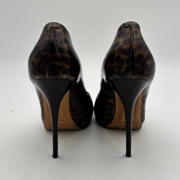 Jimmy Choo Cheetah Print Patent Leather Peep Toe Pumps Women's 37.5 - Picture 4 of 13
